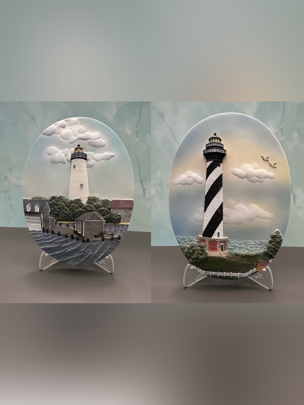 Cape Hatteras & Ocracoke Lighthouse Plaque Set | Outer Banks Coastal Decor